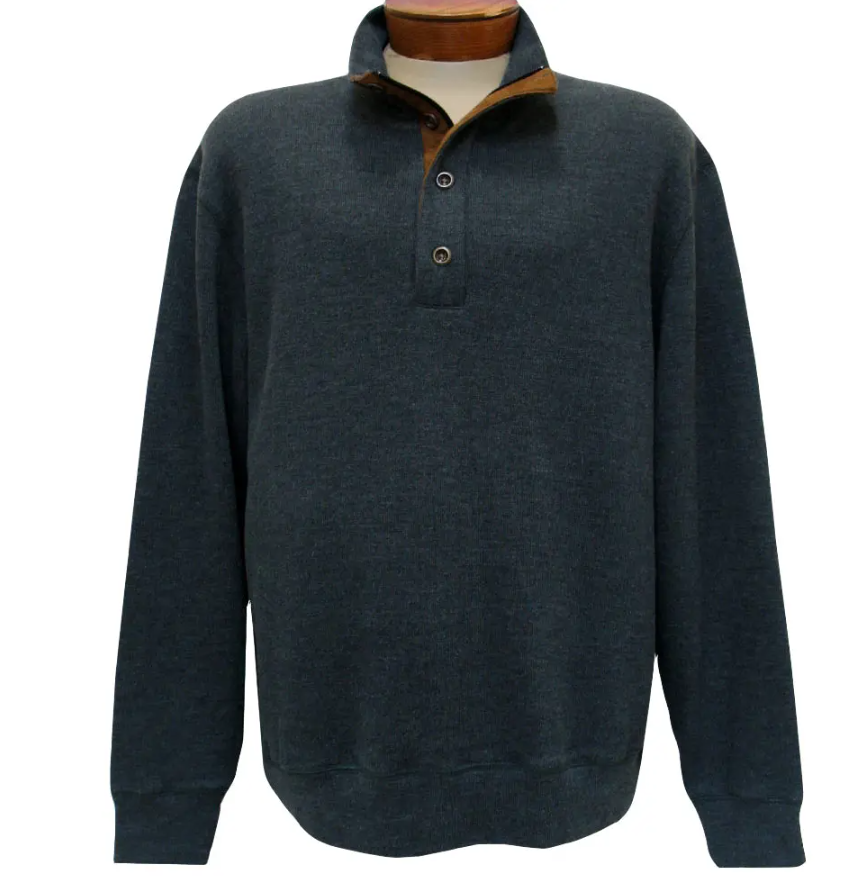 1/4 Zip with Buttons Mock Neck Knit Sweater with Faux Suede Accents