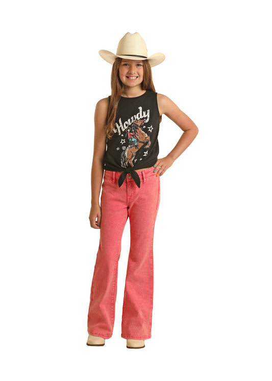 Girl's Rock & Roll Pink Button Flare Jean