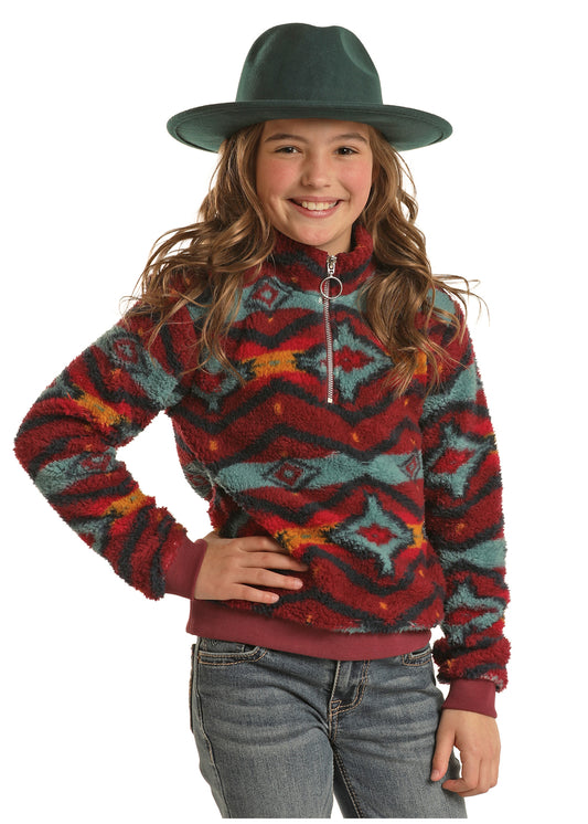 Rock & Roll Girl's Aztec Sherpa 1/4 Zip Pullover