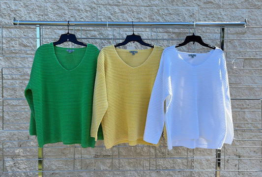 Womens Horizontal Rib V-Neck Pull Over