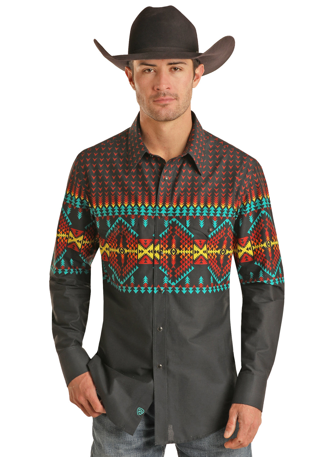 Rock & Roll:  Long Sleeve 2 Pocket  Border Woven Snap