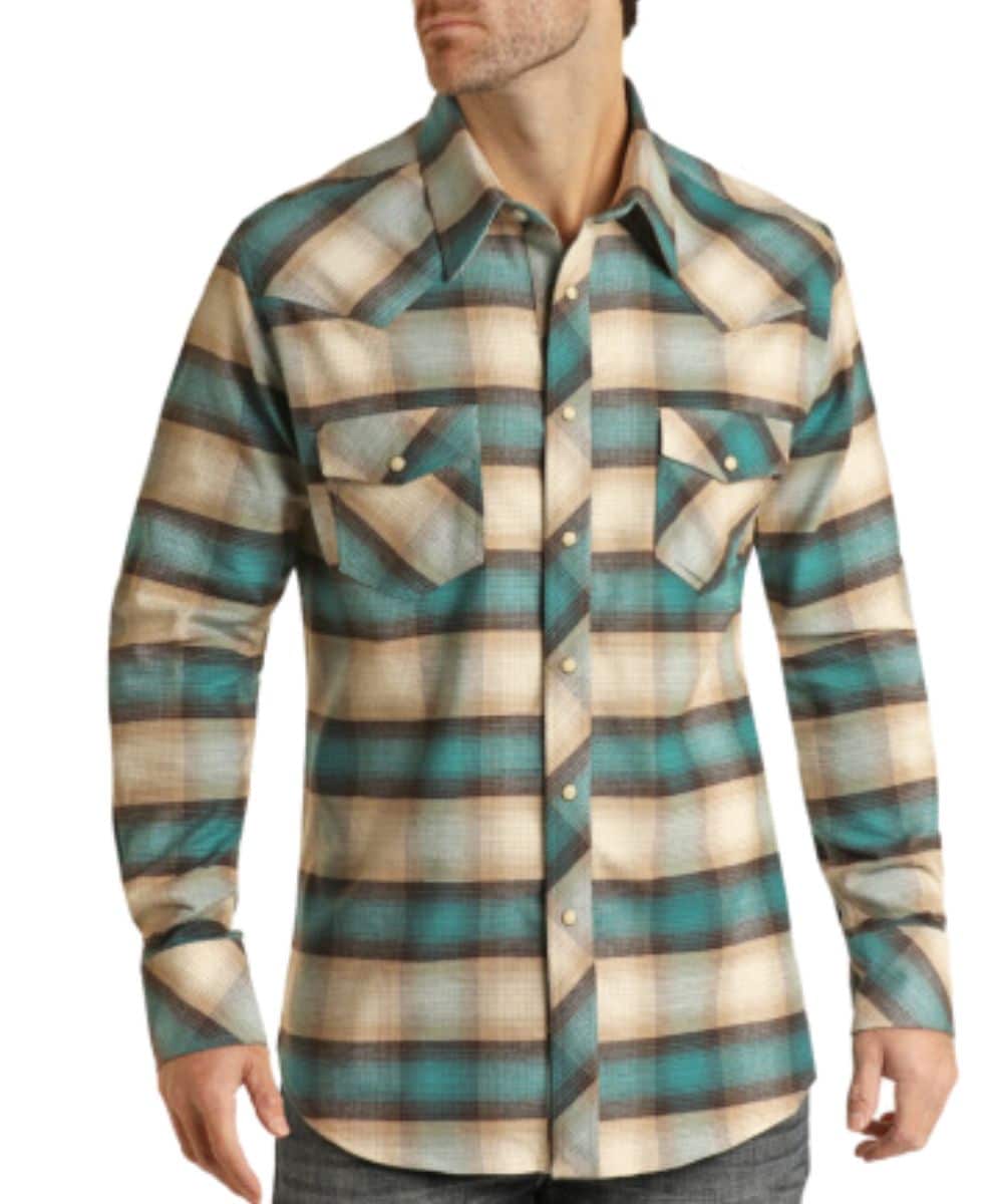 Rock & Roll Mens Plaid Woven Snap Shirt