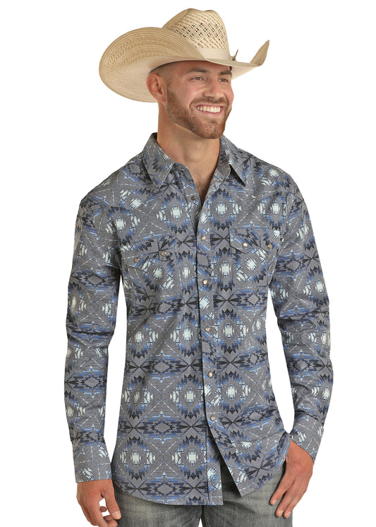 Modern Fit Aztec Western Snap Mens Shirt