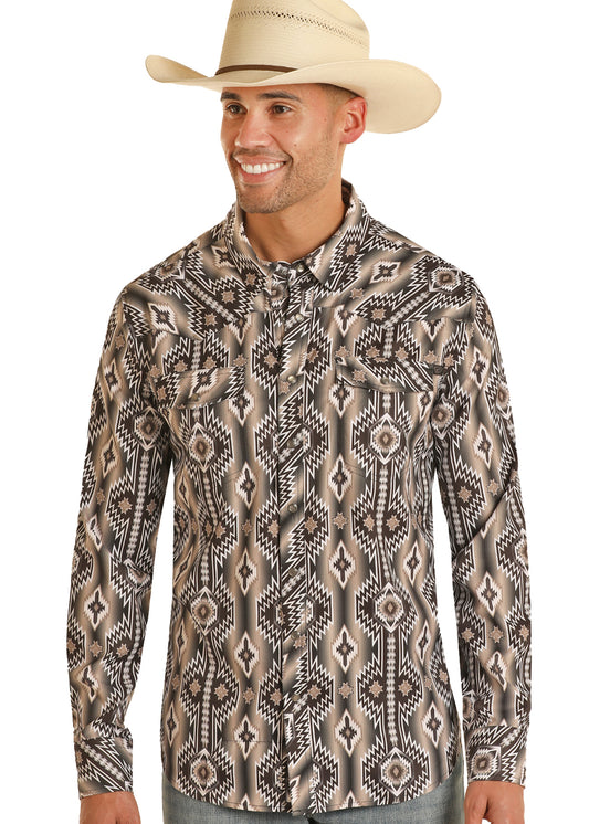 TEK WESTERN MENS AZTEC PRINT LONG SLEEVE SNAP SHIRT