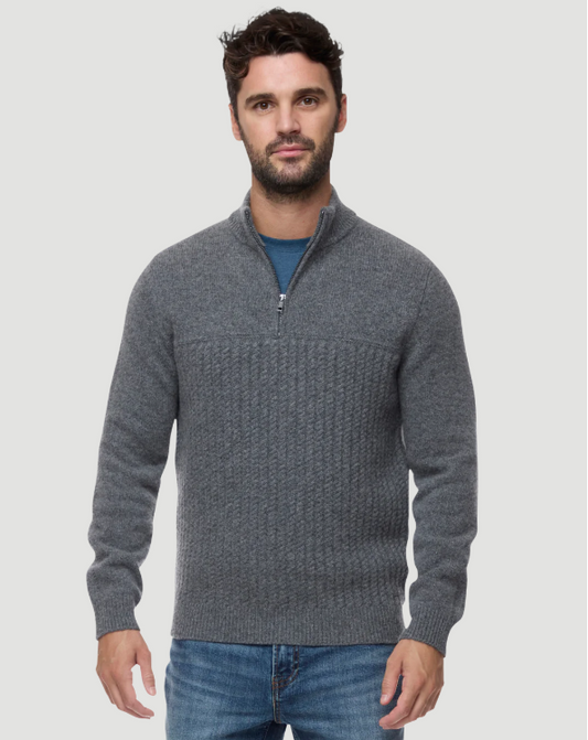 WOODLAND 1/4 ZIP MERINO CABLE MOCK NECK SWEATER