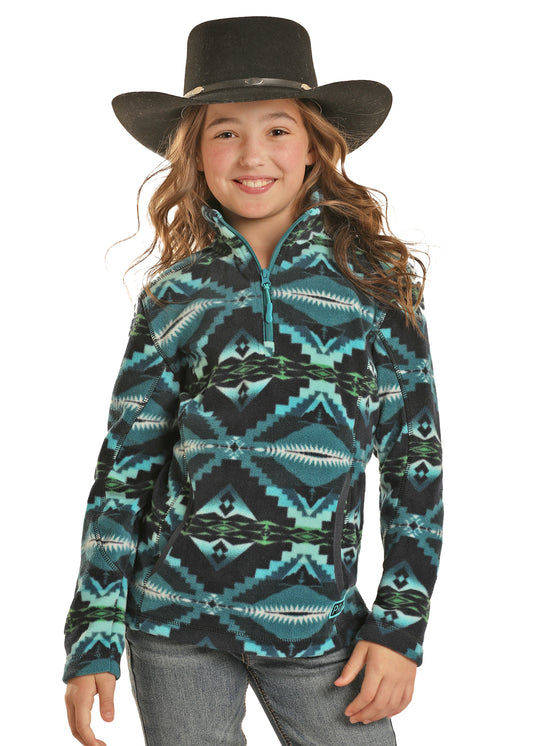 Powder River Outfitters Girl's Aztec Long Sleeve 1/4 Zip Pullover