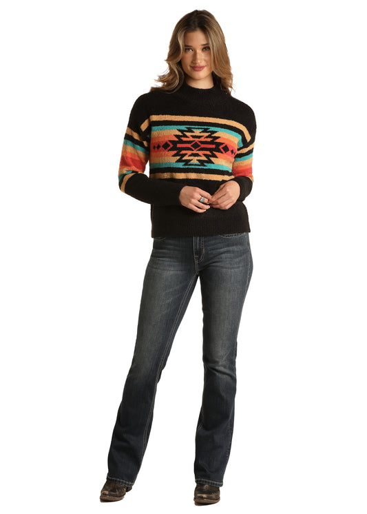Panhandle Womens Mock Neck Aztec Sweater