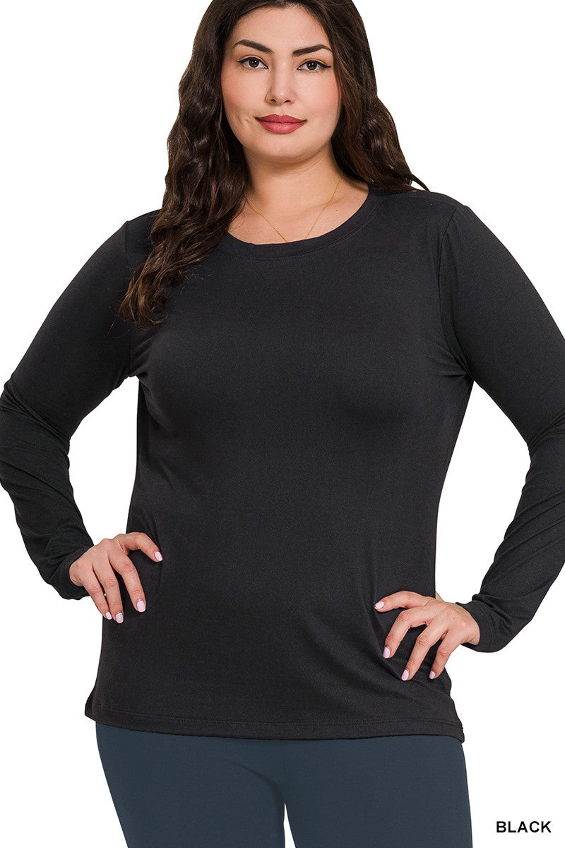 BRUSHED MICROFIBER LONG SLEEVE ROUND NECK TEE PLUS