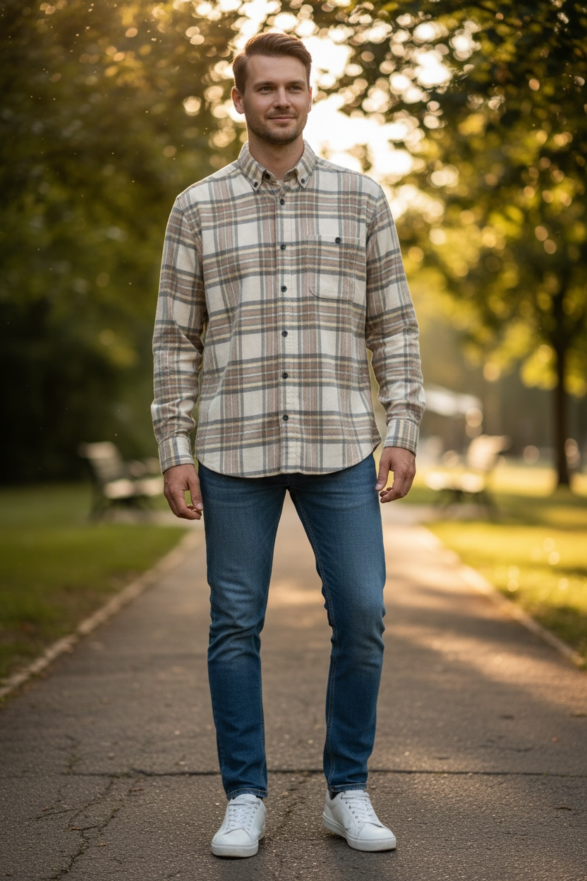 Men’s Corduroy Long Sleeve Yarn Dyed Plaid Sport Shirt