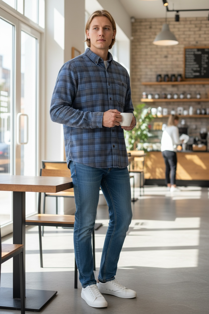 Men’s Corduroy Long Sleeve Yarn Dyed Plaid Sport Shirt