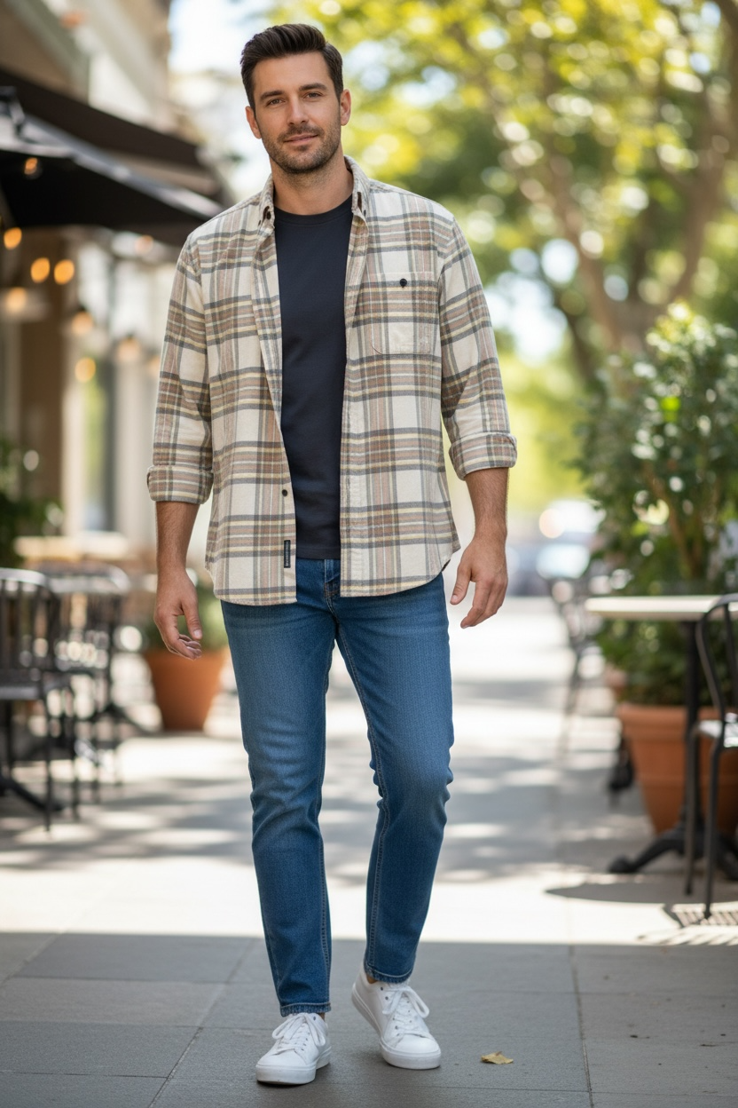 Men’s Corduroy Long Sleeve Yarn Dyed Plaid Sport Shirt