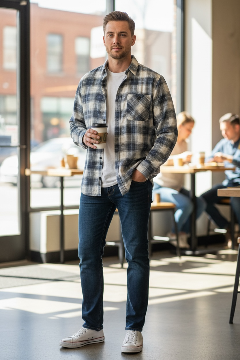 Men’s Corduroy Long Sleeve Yarn Dyed Plaid Sport Shirt