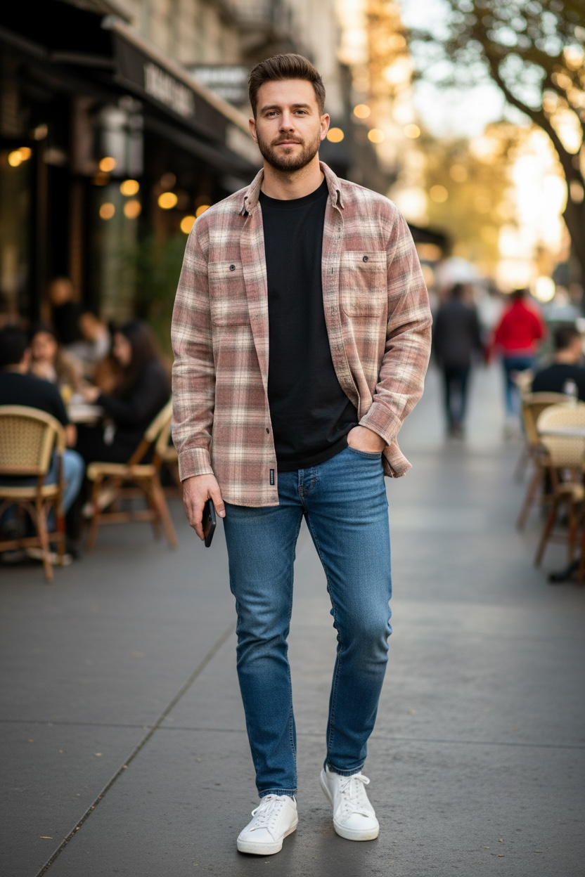 Men’s Corduroy Long Sleeve Yarn Dyed Plaid Sport Shirt