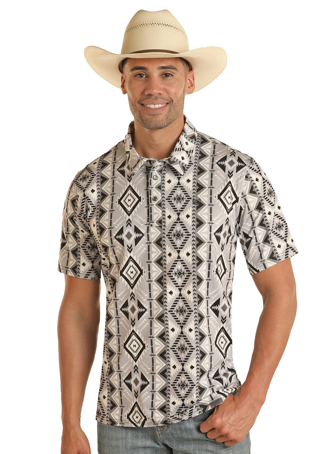 MEN'S SHORT SLEEVE AZTEC STRIPE SNAP KNIT POLO BY PANHANDLE