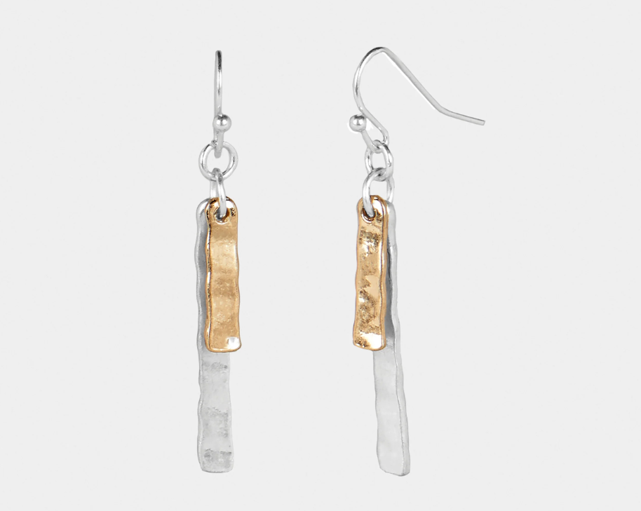 Mixed Metal Layered Hammered Dangle Earrings