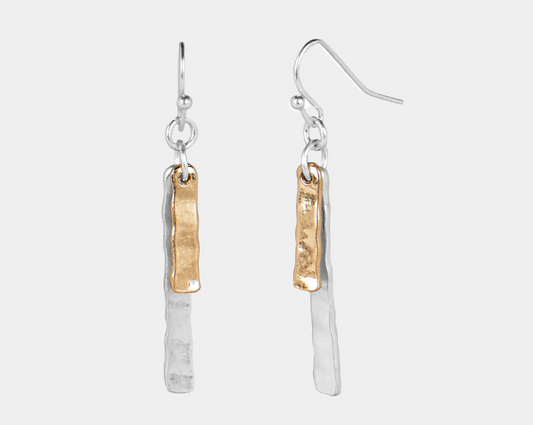 Mixed Metal Layered Hammered Dangle Earrings