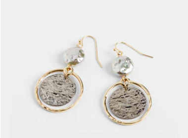 Hammered Disc Gold Hoop Earrings