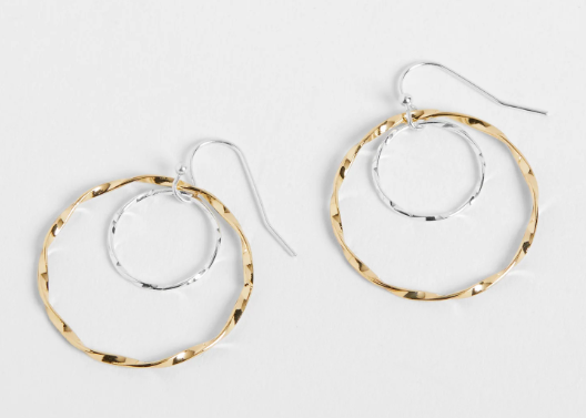 Wavy Double Hoop - Mixed Metal Earrings