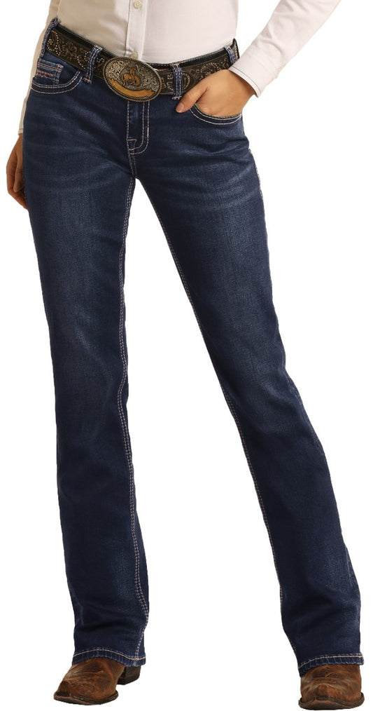 Rock & Roll Ladies Mid Rise Extra Stretch Bootcut Riding Jean